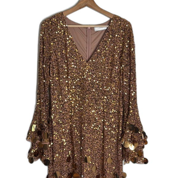 Mac Duggal style 94016 3D hanging disco Sequin copper Evening party Dress SZ 12 - Picture 2 of 12